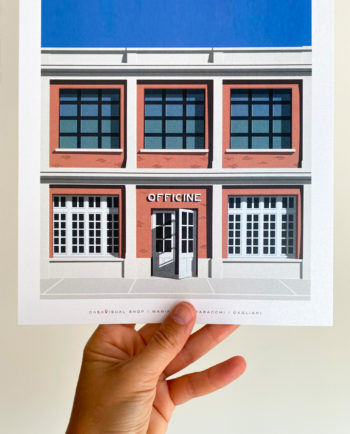 Architettura illustrata a poster del palazzo della manifattura tabacchi di Cagliari