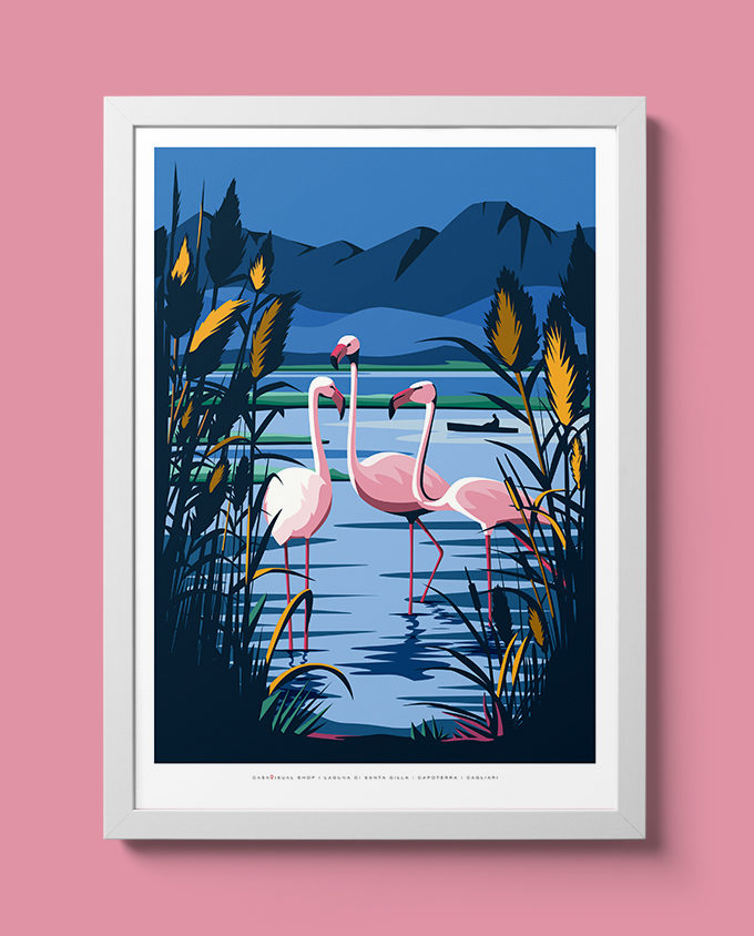 flamingos cagliari architecture summer sardinia room wall art interior design vintage travel posters places pink sardinia