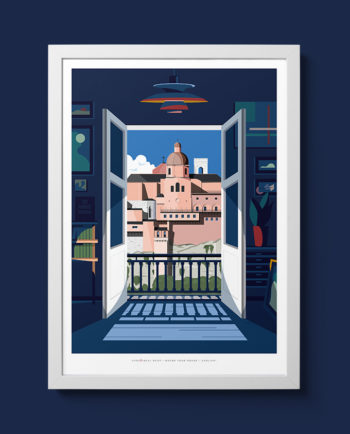 vista skyline cagliari architecture summer sardinia room wall art interior design vintage travel posters places pink sardinia