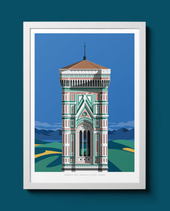 Immagine del campanile di Giotto illustrato nella serie travel poster con cornice bianca